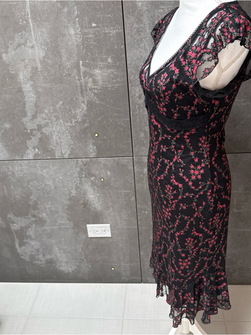 Y2K Heart Moon Star black read flowers Lace Dress Whimsigoth size M - Picture 5 of 16